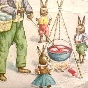 Antique Easter rabbits bunny postcard
